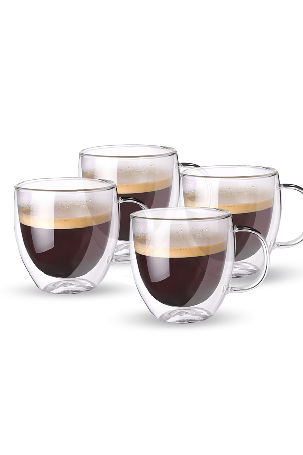 TAZA DE VIDRIO DOBLE PARED 150ml – SET x4 ELEGANTES