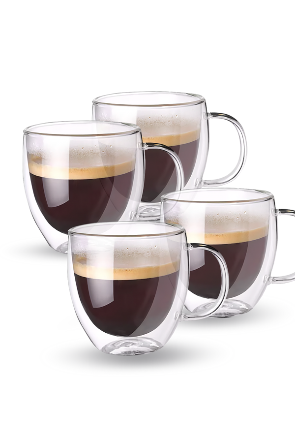 TAZA DE VIDRIO DOBLE PARED 150ml – SET x4 ELEGANTES
