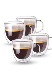 TAZA DE VIDRIO DOBLE PARED 150ml – SET x4 ELEGANTES