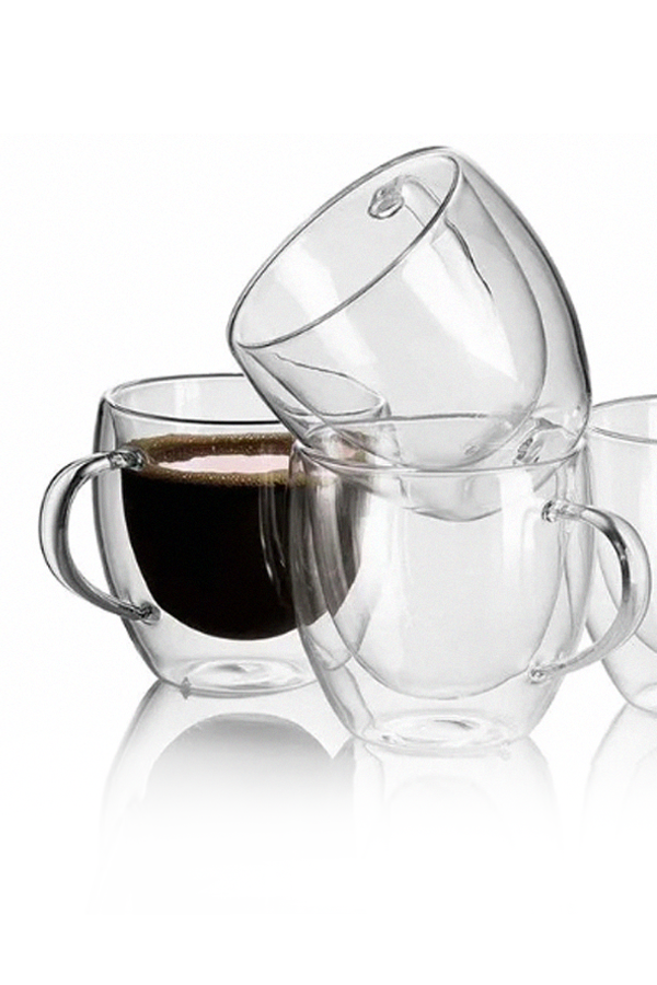 TAZA DE VIDRIO DOBLE PARED 150ml – SET x4 ELEGANTES